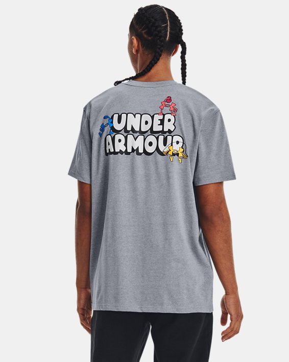 Men's UA Workout Logos Short Sleeve in Gray image number 0